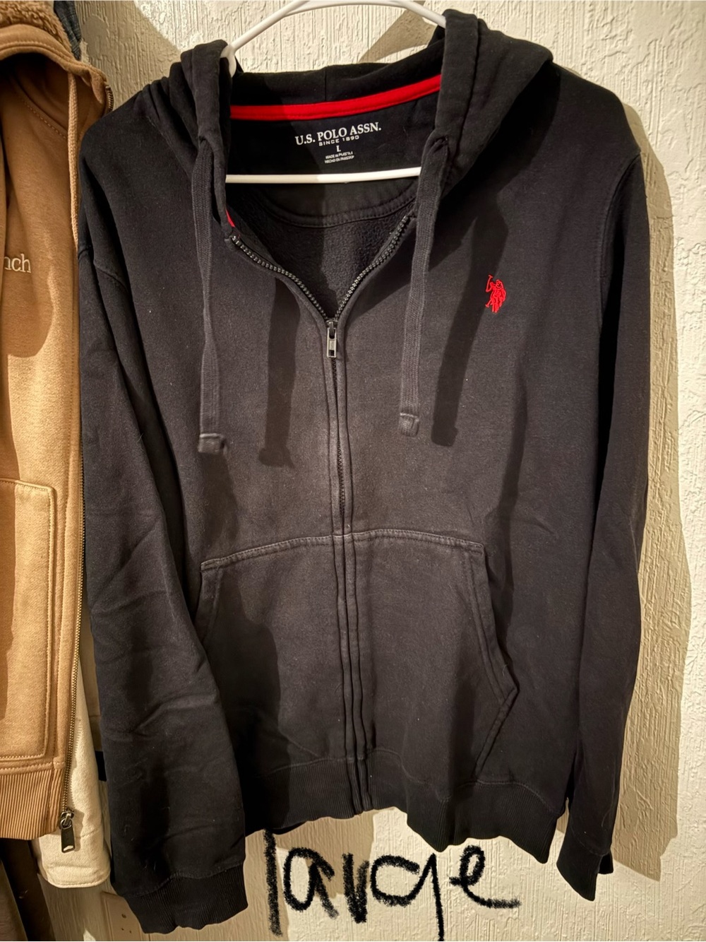 U.S. Polo Assn. Black Zip-Up Hoodie with Red Logo